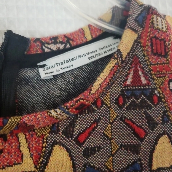 Zara Trafaluc Fall Winter Collection ~Size M~Red/Blue Geometric Print Dress. - Picture 2 of 12